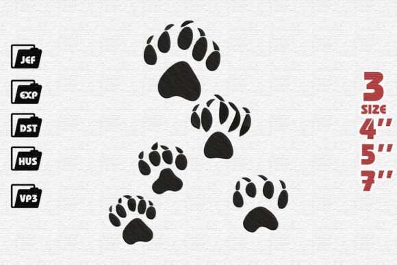Bear Paw Print Tracks Embroidery Design