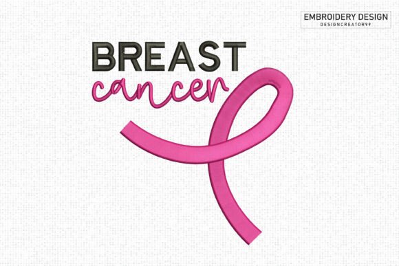 Breast Cancer Ribbon Word Embroidery