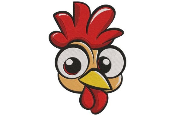 Cartoon Rooster Head Embroidery Design