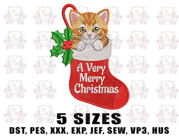 Cat Christmas Socks Embroidery Design