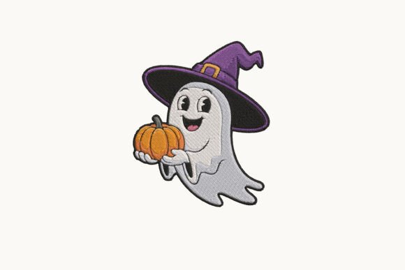 Cute Ghost with Pumpkin Embroidery