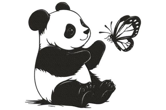 Cute Panda and Butterfly Embroidery Design