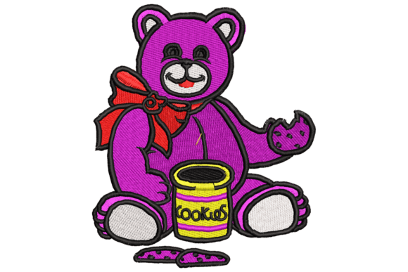 Cute Teddy Bear with Cookies Embroidery