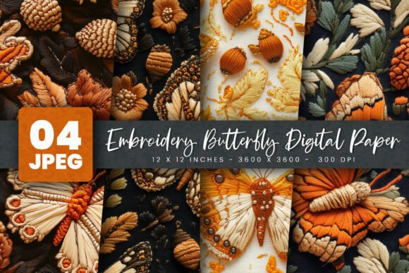Embroidery Butterfly Digital Paper