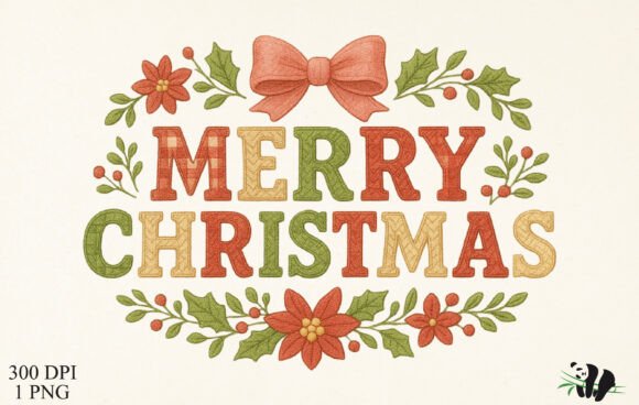 Faux Embroidery Merry Christmas Quote