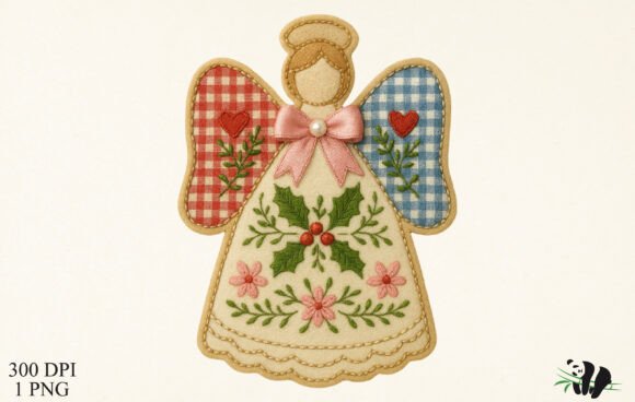 Faux Embroidery Patchwork Angel Ornament