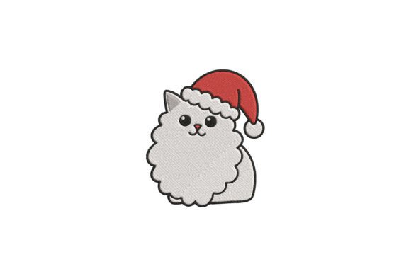Fluffy Cat in Santa Hat Embroidery