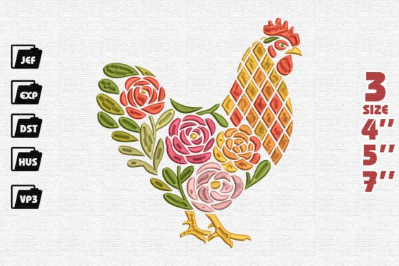 Folk Art Floral & Geometric Rooster