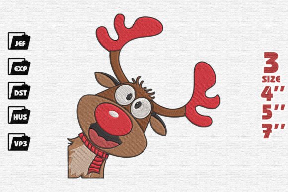 Funny Peeking Christmas Reindeer Embroidery Design