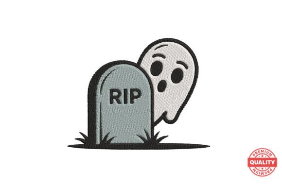 Ghost Behind Tombstone Embroidery