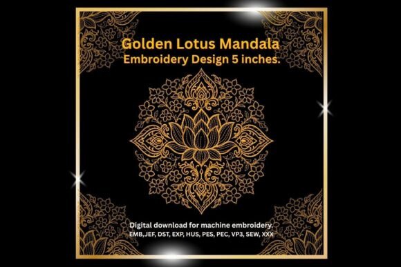 Golden Lotus Mandala – 5-inch Embroidery