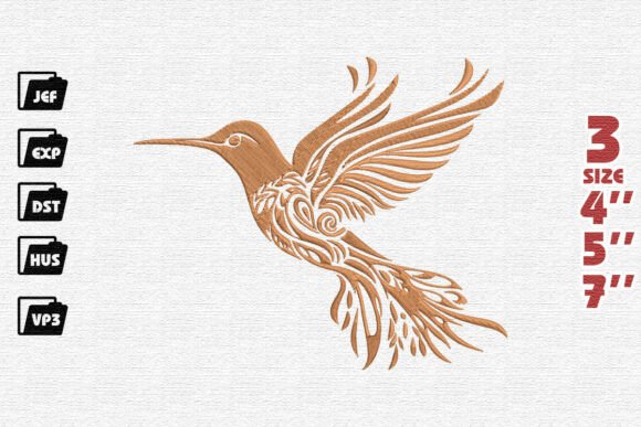 Golden Ornate Hummingbird Embroidery Design