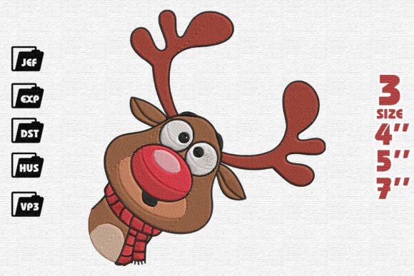 Goofy Peeking Christmas Reindeer Embroidery
