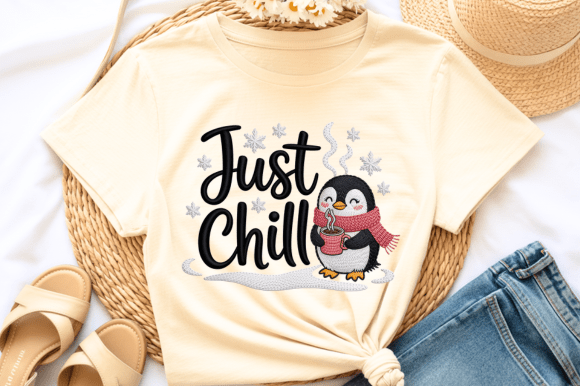 Just Chill PNG Cute Penguin Embroidery