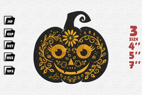 Ornate Floral Jack-o-Lantern Embroidery Design