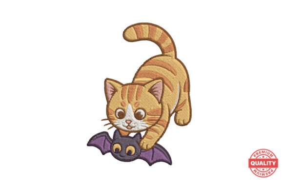 Playful Cat with Bat Embroidery