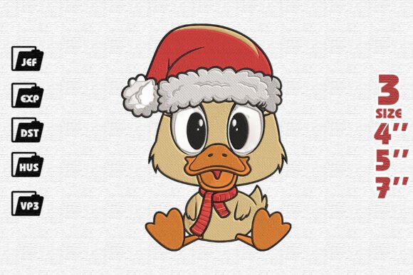Shy Christmas Duckling Embroidery Design