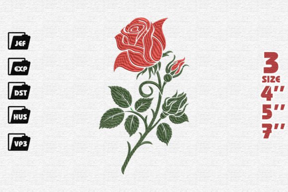 Single Red Rose Embroidery Design