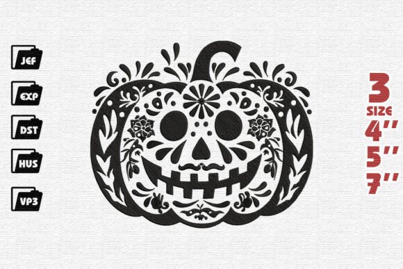 Sugar Skull Pumpkin Embroidery Design
