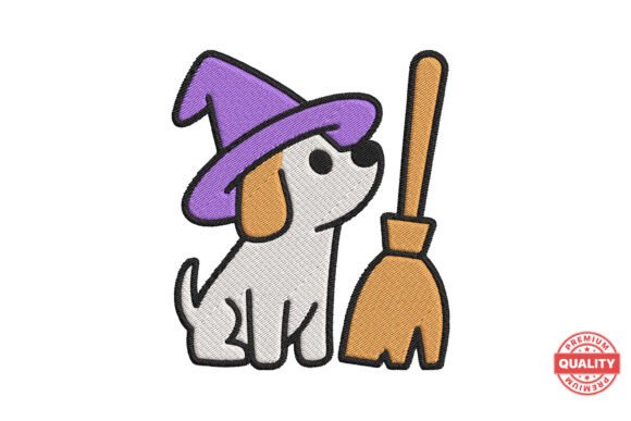 Witch Dog with Broom Embroidery